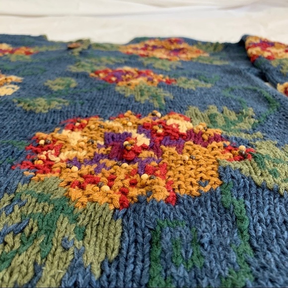 Hand Knit Ivy Vintage Embellished Tunic Sweater, grandma core, cottagecore, M - Picture 4 of 16